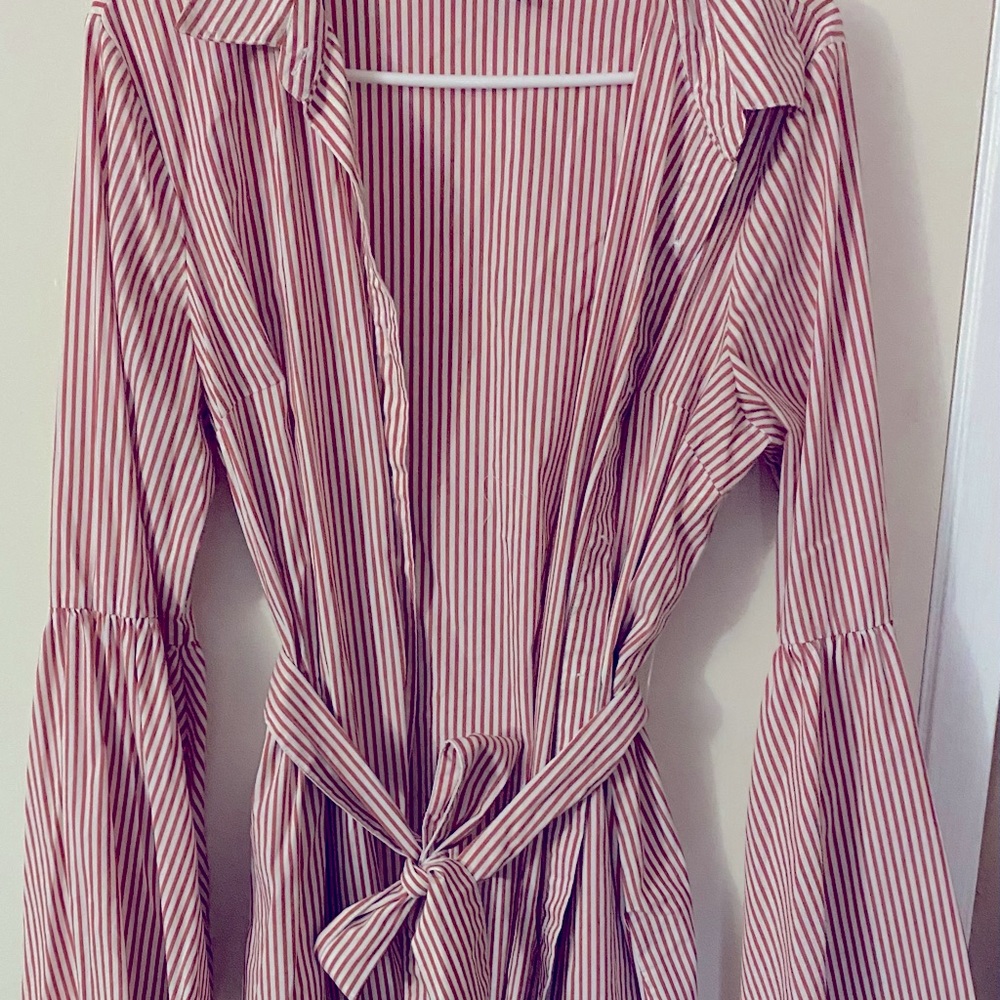 Red & white striped button-up bell sleeve